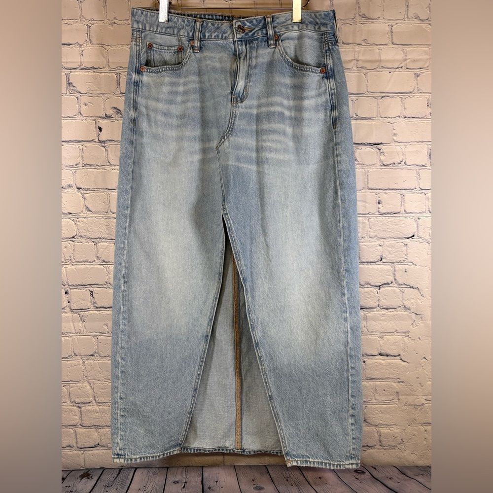 American Eagle Low Rise Maxi Indie Rocker Boho Cottagecore Beachy Denim Skirt 8